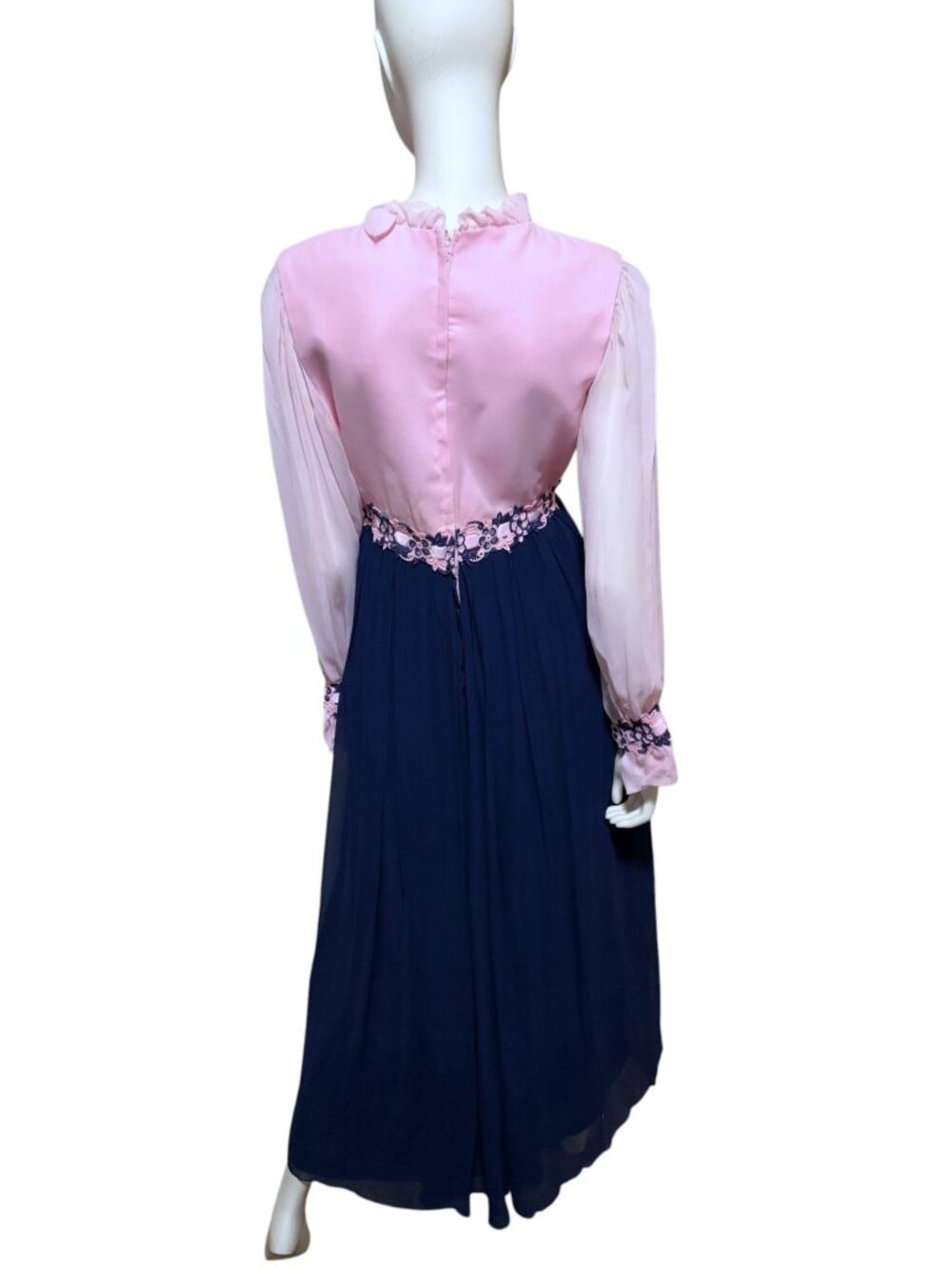 Vintage Formal Maxi Dress S Embroidered Ruffle Balloon Sleeves Twee Coquette - Picture 5 of 7